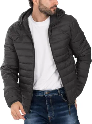 Men's Puffer Jacket Hooded Lightweight Full Zip Warm Coats Water Repellent Windproof Insulated Jacket with Pockets