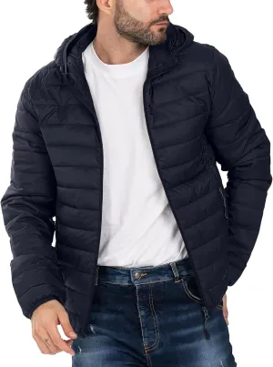 Men's Puffer Jacket Hooded Lightweight Full Zip Warm Coats Water Repellent Windproof Insulated Jacket with Pockets