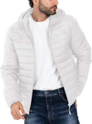 Men's Puffer Jacket Hooded Lightweight Full Zip Warm Coats Water Repellent Windproof Insulated Jacket with Pockets