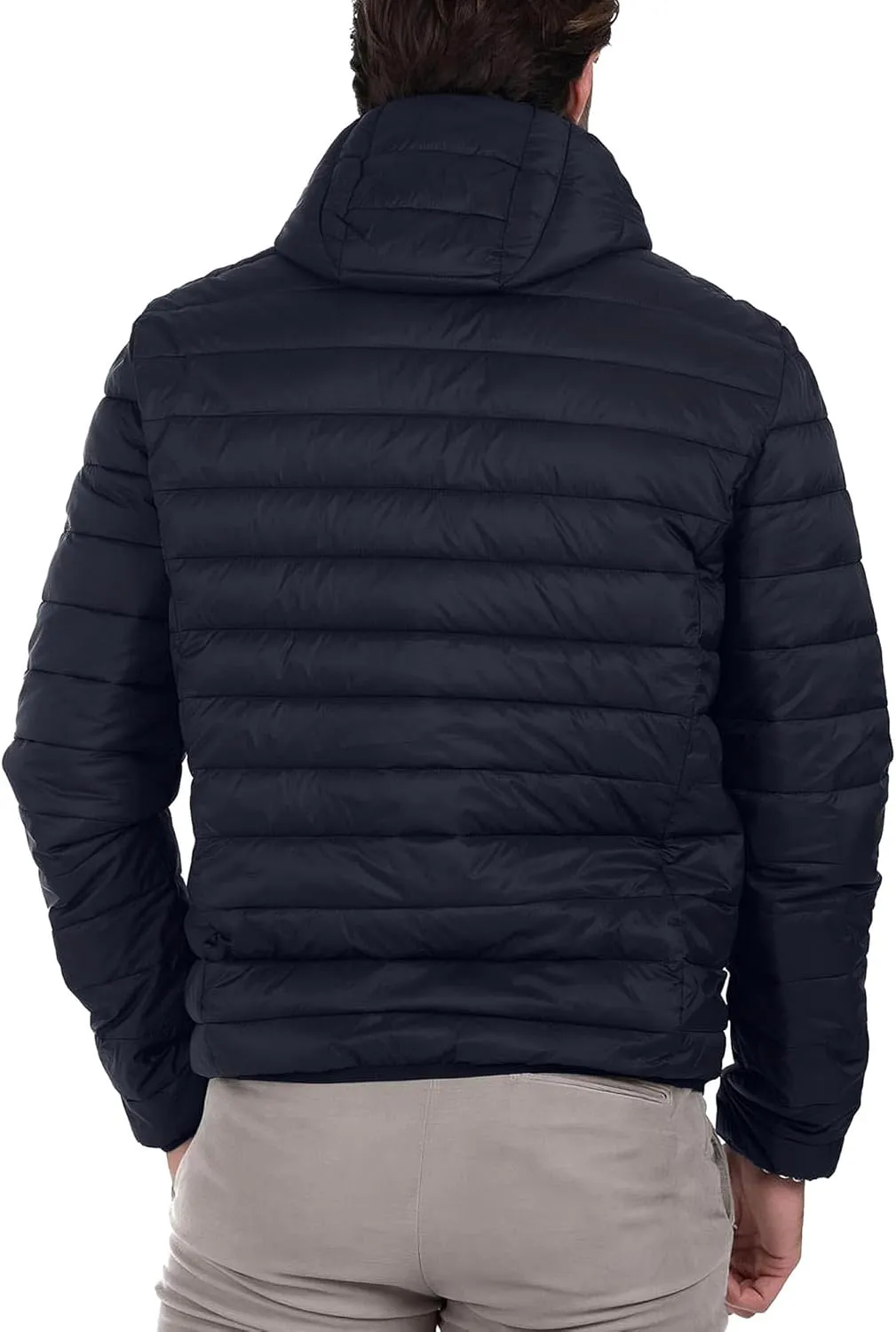 Men's Puffer Jacket Hooded Lightweight Full Zip Warm Coats Water Repellent Windproof Insulated Jacket with Pockets