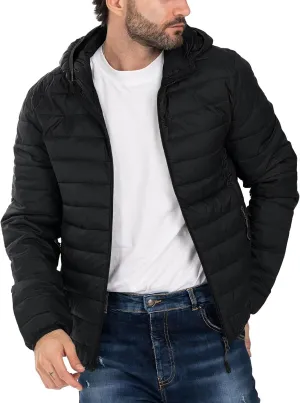 Men's Puffer Jacket Hooded Lightweight Full Zip Warm Coats Water Repellent Windproof Insulated Jacket with Pockets