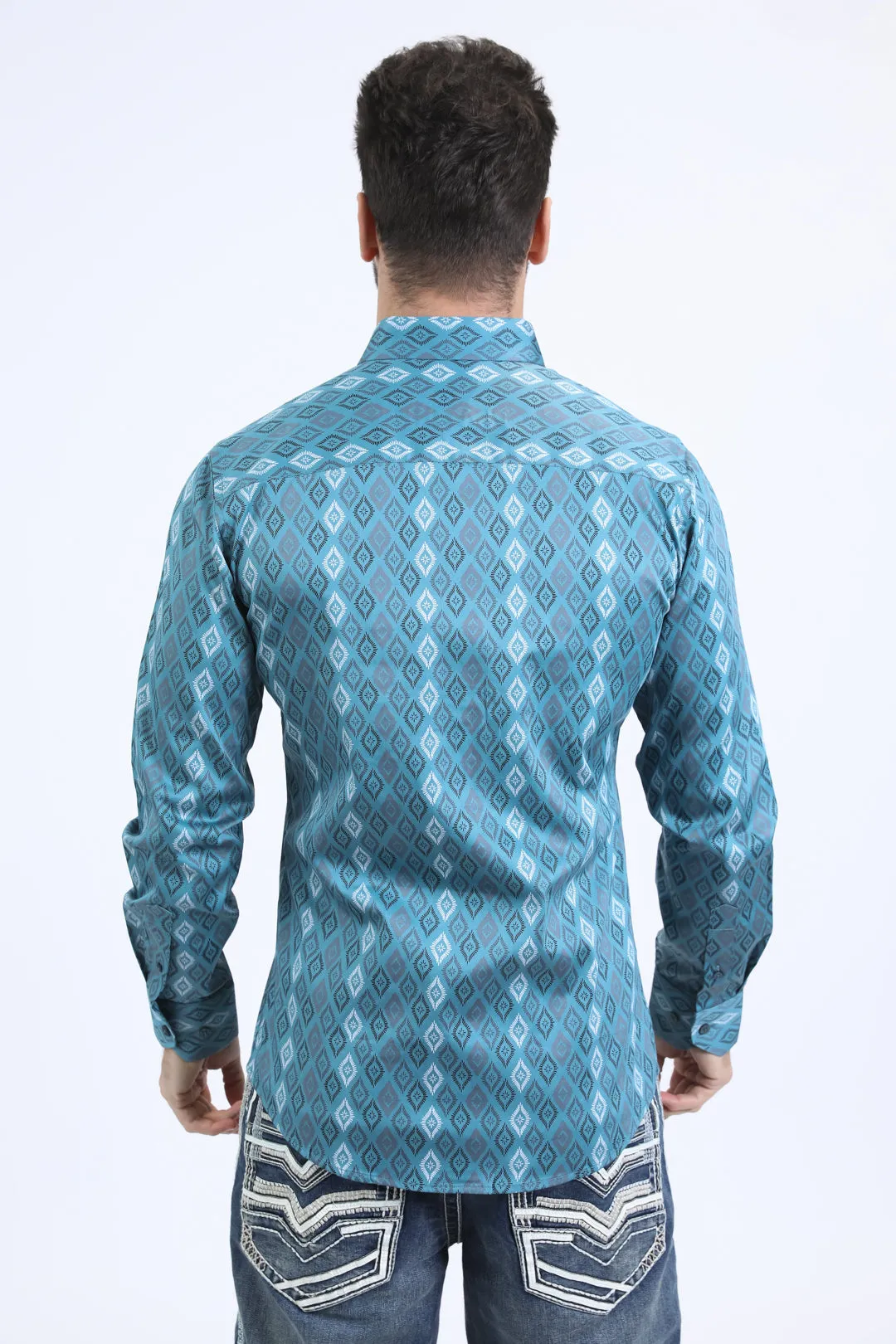 Mens Satin Cotton Modern Fit Navy Long Sleeve Turquoise Shirt