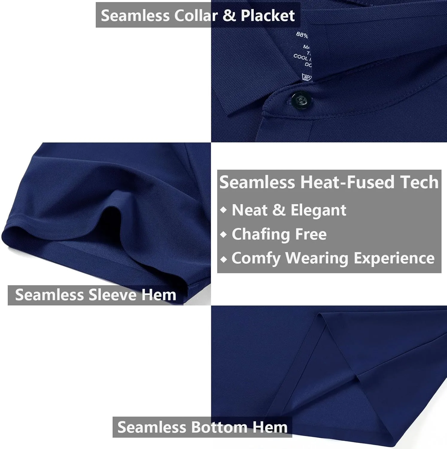 Men's Seamless Polo Shirt Slim Fit Collared Short Sleeve Cool Skin-Friendly Quick-Drying for Casual Work