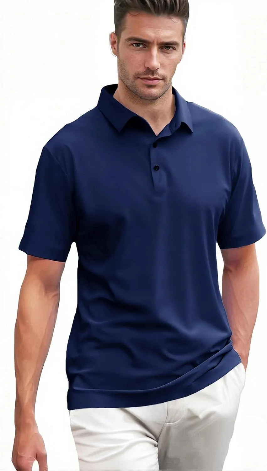 Men's Seamless Polo Shirt Slim Fit Collared Short Sleeve Cool Skin-Friendly Quick-Drying for Casual Work
