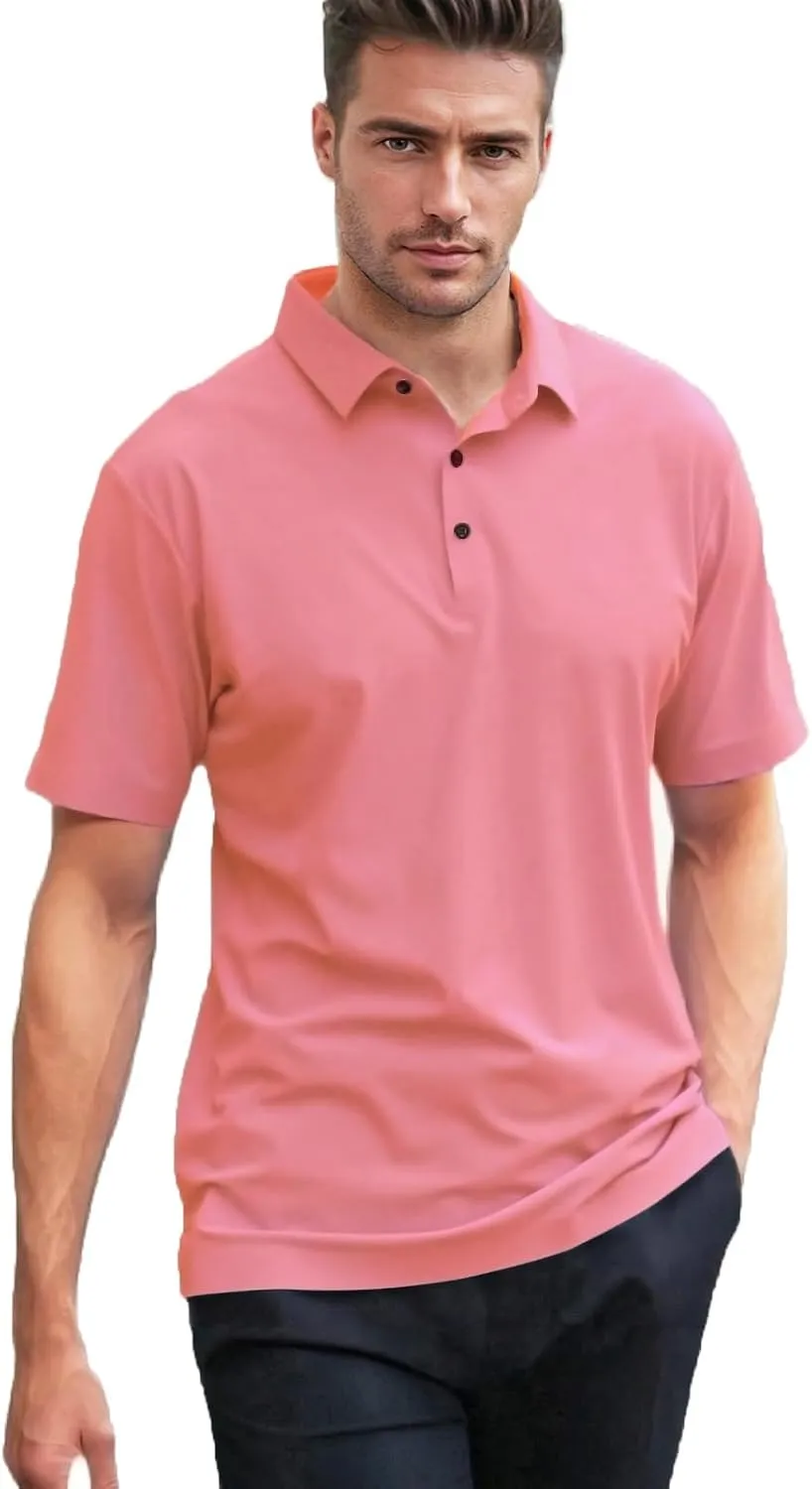 Men's Seamless Polo Shirt Slim Fit Collared Short Sleeve Cool Skin-Friendly Quick-Drying for Casual Work
