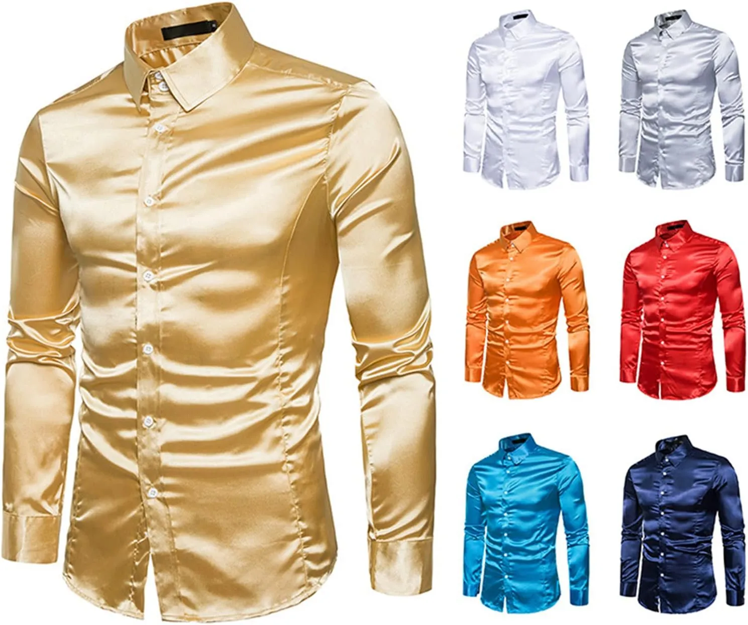 Men's Slim Fit Formal Long Sleeve Casual Business Party Dress Shirts Wrinkle Resistant Shirt Presenter's Top