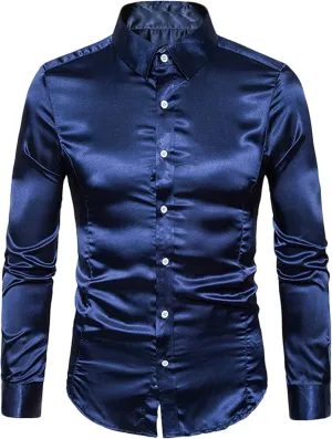 Men's Slim Fit Formal Long Sleeve Casual Business Party Dress Shirts Wrinkle Resistant Shirt Presenter's Top