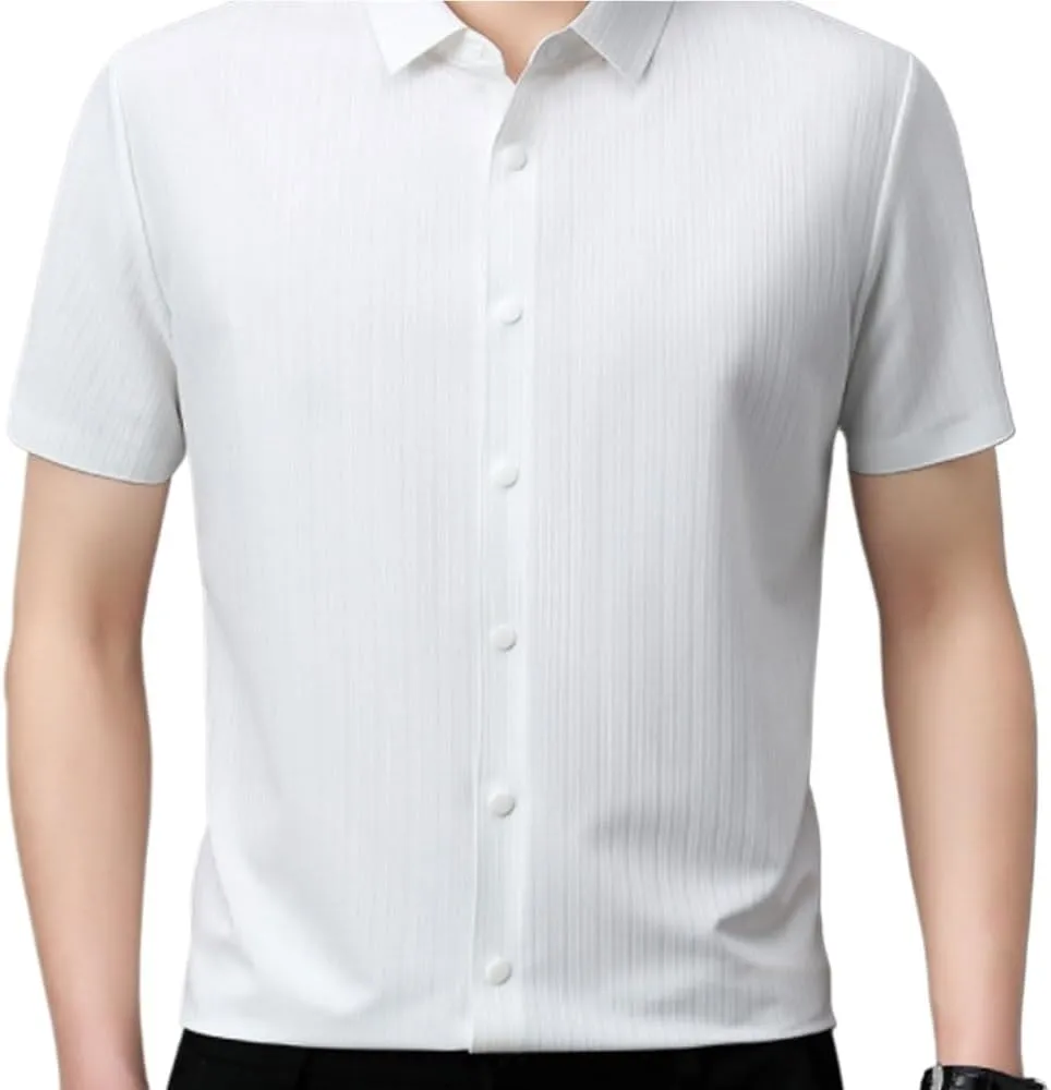 Men's Slim Fit Long Sleeve Wrinkle Resistant White Shirt Business Formal Work Shirts for Men