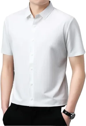 Men's Slim Fit Long Sleeve Wrinkle Resistant White Shirt Business Formal Work Shirts for Men