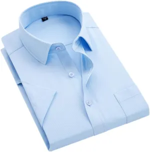 Men's Solid Color Striped Dress Shirt Single Breasted Lapel Wrinkle Resistant Shirt D08-10 7XL