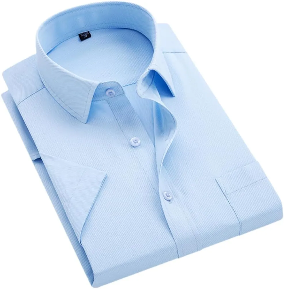 Men's Solid Color Striped Dress Shirt Single Breasted Lapel Wrinkle Resistant Shirt D08-10 7XL