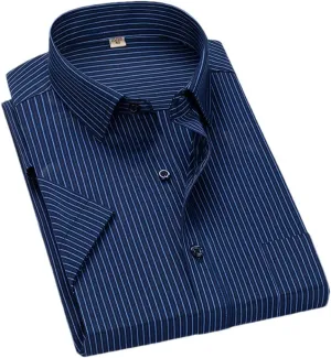 Men's Solid Color Striped Dress Shirt Single Breasted Lapel Wrinkle Resistant Shirt D08-19 8XL