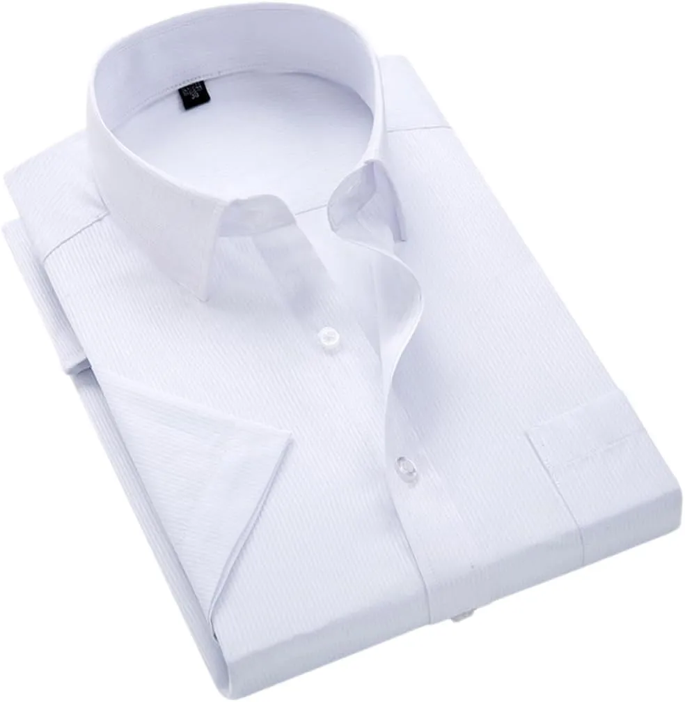 Men's Solid Color Striped Dress Shirt Single Breasted Lapel Wrinkle Resistant Shirt D08-7 8XL