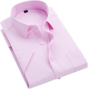 Men's Solid Color Striped Dress Shirt Single Breasted Lapel Wrinkle Resistant Shirt D08-8 8XL