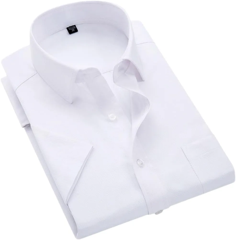 Men's Solid Color Striped Dress Shirt Single Breasted Lapel Wrinkle Resistant Shirt D08-9 4XL