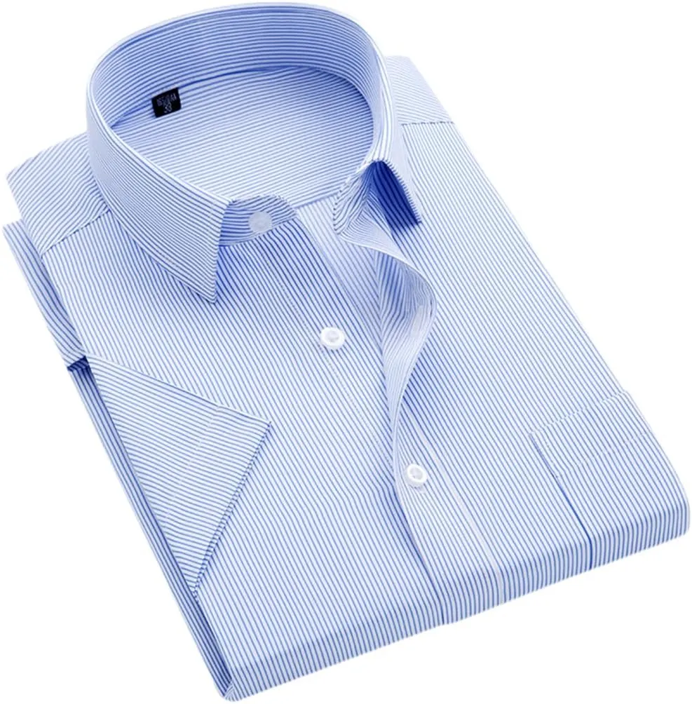 Men's Solid Color Striped Dress Shirt Single Breasted Lapel Wrinkle Resistant Shirt D997 8XL