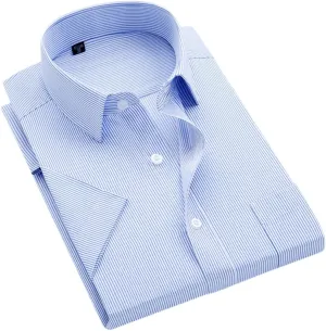 Men's Solid Color Striped Dress Shirt Single Breasted Lapel Wrinkle Resistant Shirt D997 8XL