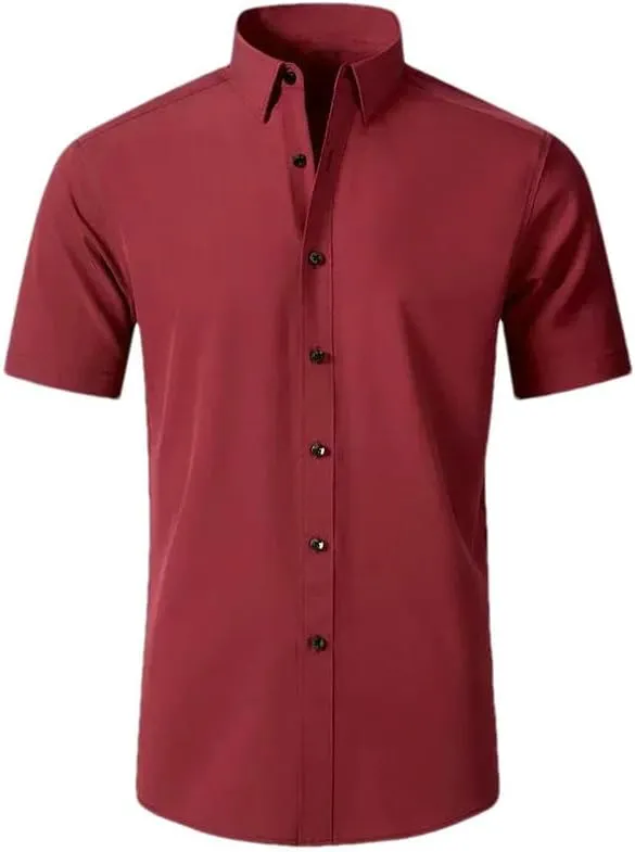 Men's Stretch Single-Breasted Shirts Wrinkle-Resistant Simple Business Thin Solid Color Shirt