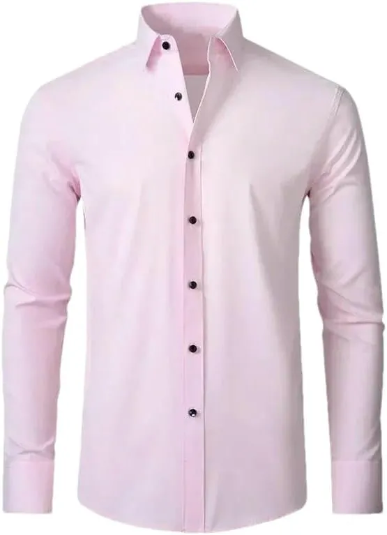Men's Stretch Single-Breasted Shirts Wrinkle-Resistant Simple Business Thin Solid Color Shirt