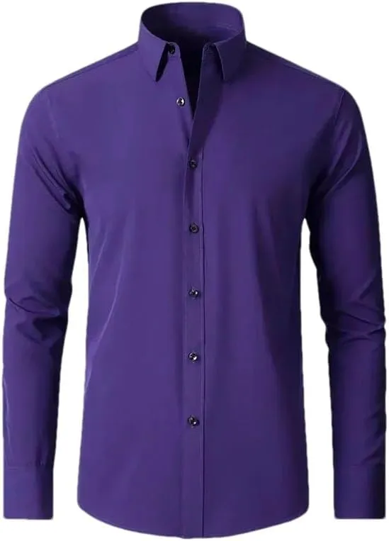 Men's Stretch Single-Breasted Shirts Wrinkle-Resistant Simple Business Thin Solid Color Shirt