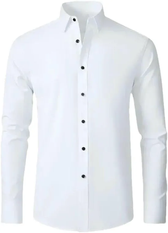 Men's Stretch Single-Breasted Shirts Wrinkle-Resistant Simple Business Thin Solid Color Shirt