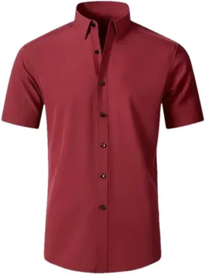 Men's Stretch Single-Breasted Shirts Wrinkle-Resistant Simple Business Thin Solid Color Shirt