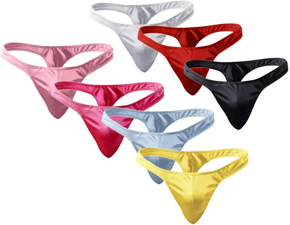 Men'S Thong Underwear Polyester Men'S Comfortable Sexy Patent Leather Briefs T-Back G-String Solid Color Men Lingerie
