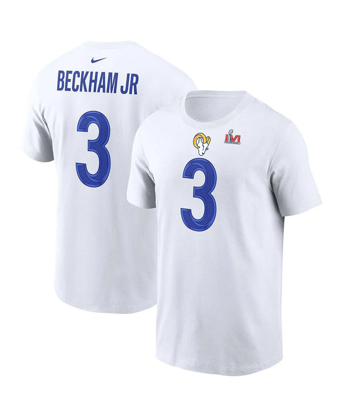 Men's white t-shirt odell beckham jr. los angeles rams super bowl lvi name number Nike, white