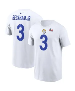 Men's white t-shirt odell beckham jr. los angeles rams super bowl lvi name number Nike, white