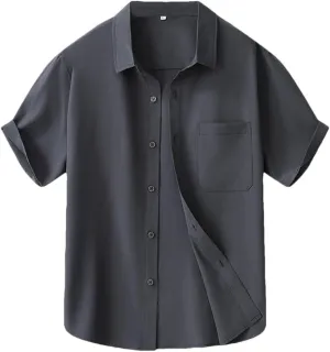 Men's Wrinkle-Resistant Turn Down Collar Dress Shirt Slim Fit Short Sleeve Social Business Casual Pocket Shirts
