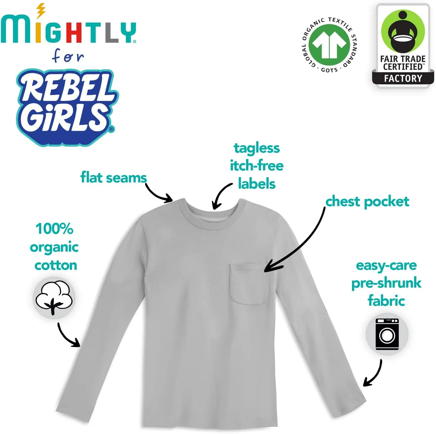 Mightly Boys and Girls' Long Sleeve Raglan Shirt | Organic Cotton, Colorful Casual Stylish Clothes, Soft&Fresh Crew Neck Tee