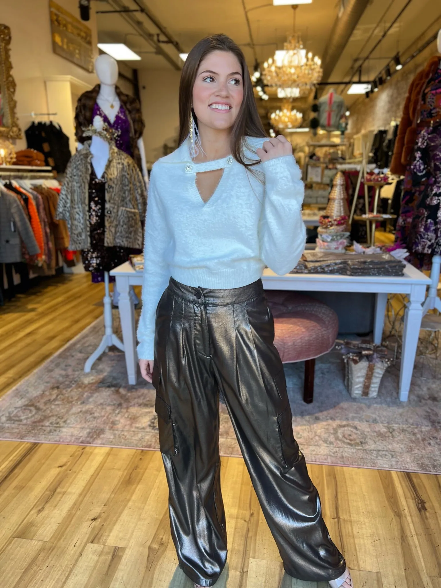 Mirrah Gold Metallic Cargo Pant