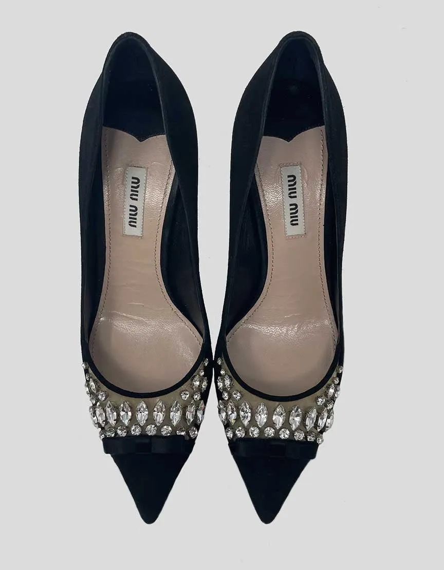 Miu Miu Satin Jeweled Evening Pumps With Pointed Toe Size 38.5 It 8.5 US