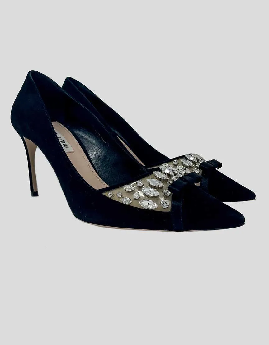 Miu Miu Satin Jeweled Evening Pumps With Pointed Toe Size 38.5 It 8.5 US