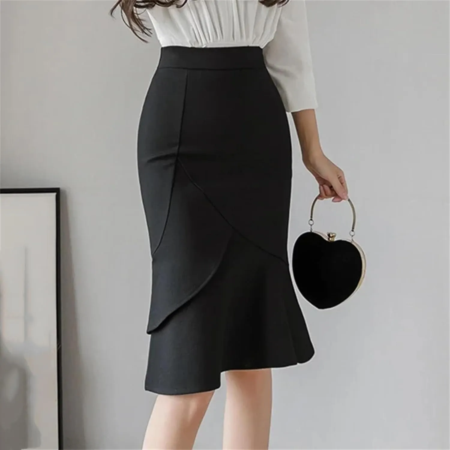 Mkjuuior Women's High Waist Bodycon Bridal Dress Korean Elegant Waisted Office Skirt