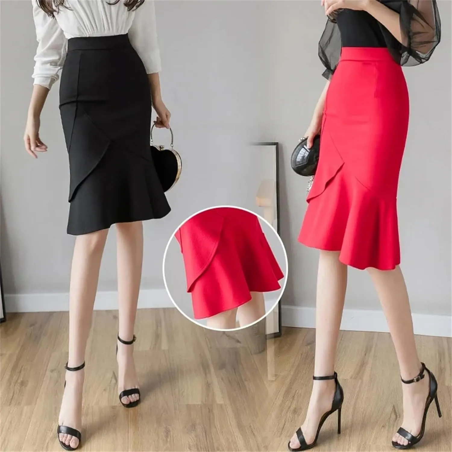 Mkjuuior Women's High Waist Bodycon Bridal Dress Korean Elegant Waisted Office Skirt