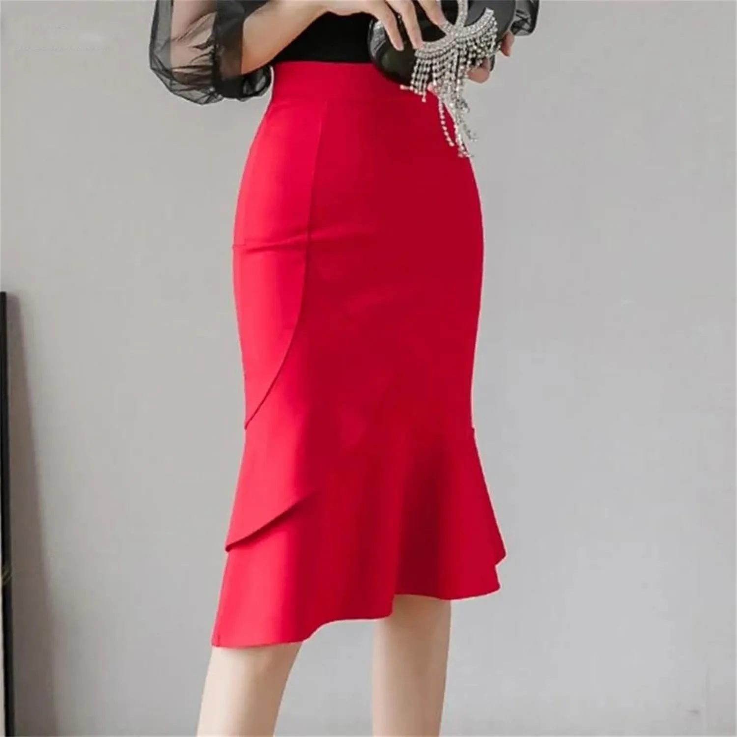 Mkjuuior Women's High Waist Bodycon Bridal Dress Korean Elegant Waisted Office Skirt