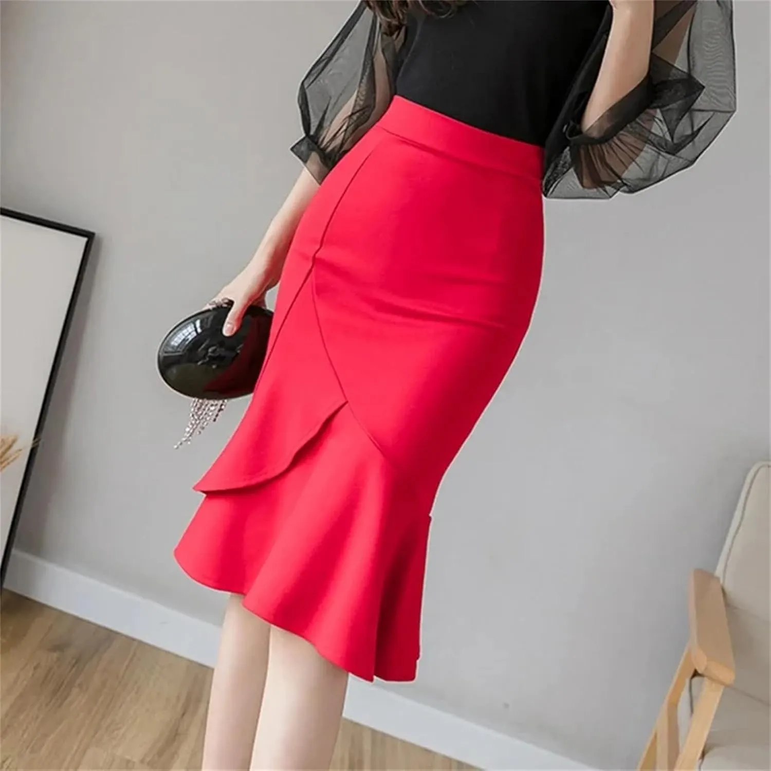 Mkjuuior Women's High Waist Bodycon Bridal Dress Korean Elegant Waisted Office Skirt