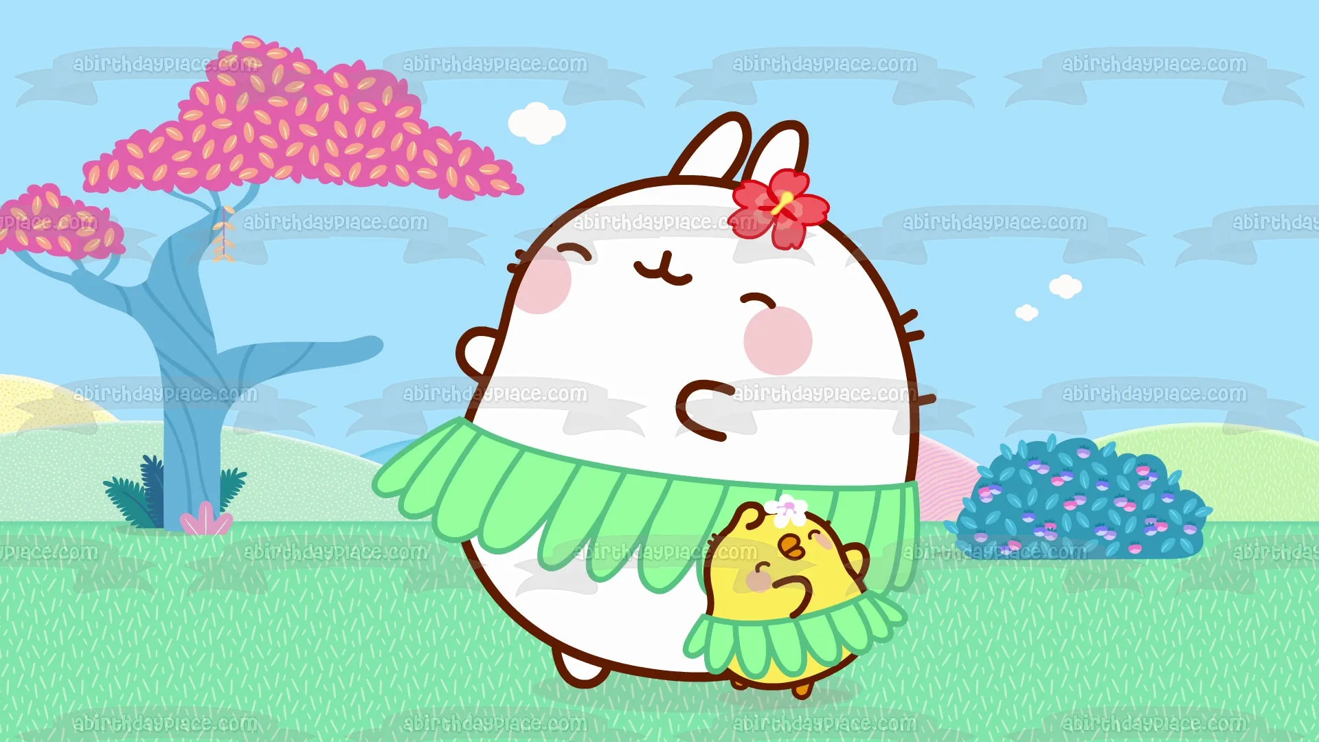 Molang and Piu Piu Wearing Skirts Edible Cake Topper Image ABPID55370