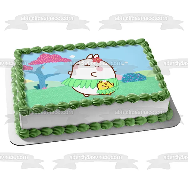 Molang and Piu Piu Wearing Skirts Edible Cake Topper Image ABPID55370