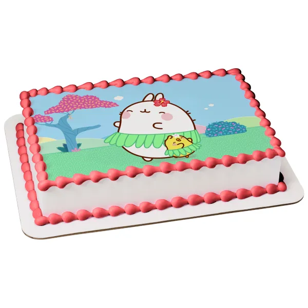 Molang and Piu Piu Wearing Skirts Edible Cake Topper Image ABPID55370