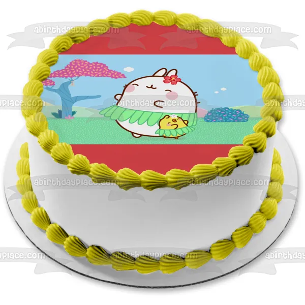 Molang and Piu Piu Wearing Skirts Edible Cake Topper Image ABPID55370
