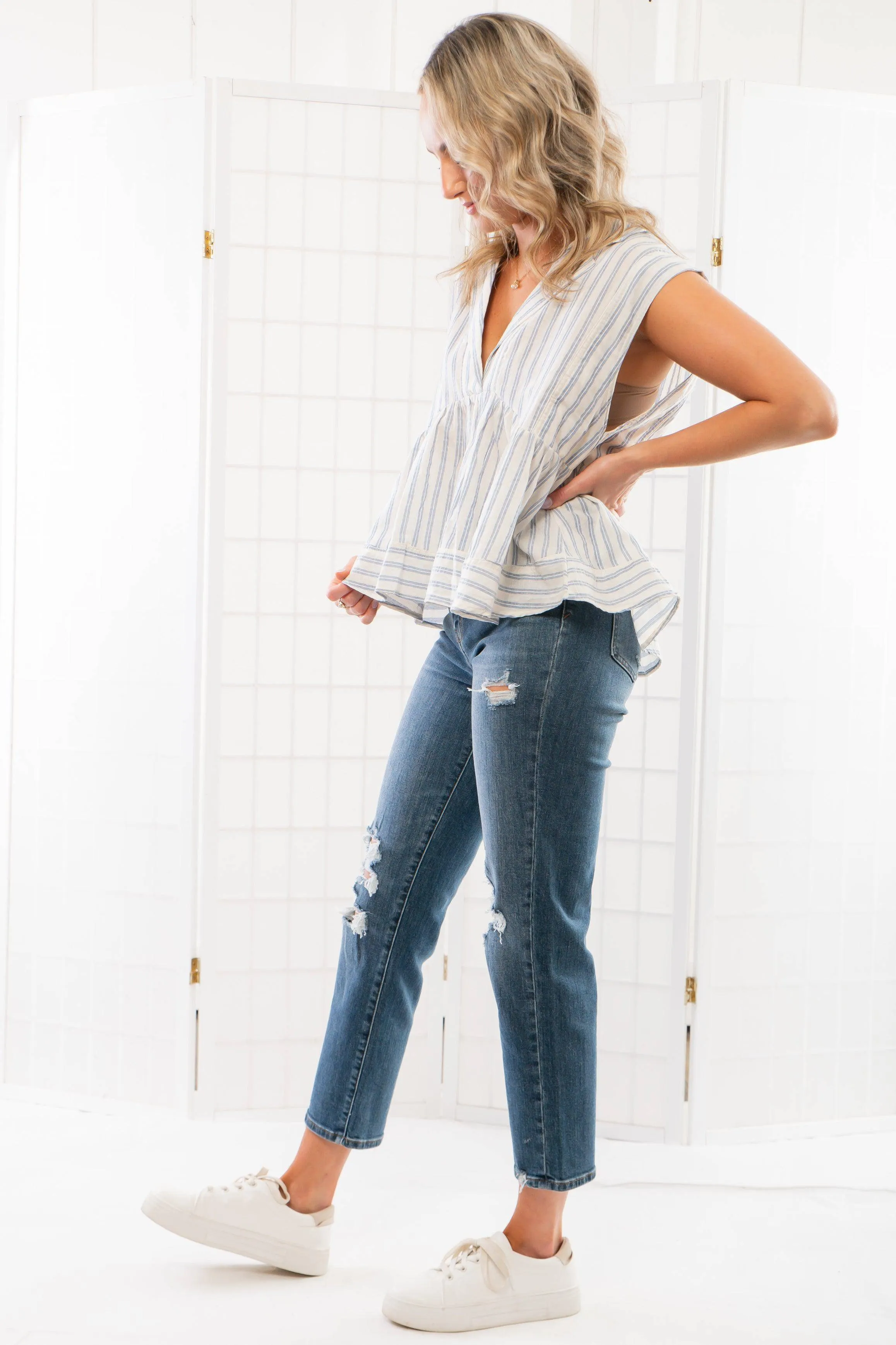 Nantucket Blue Nautical Striped Babydoll Top