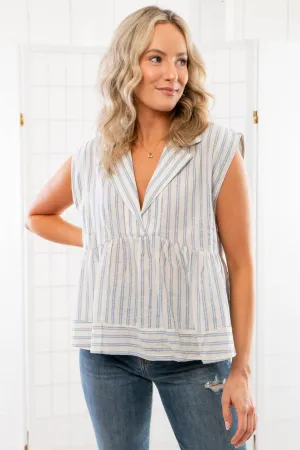 Nantucket Blue Nautical Striped Babydoll Top