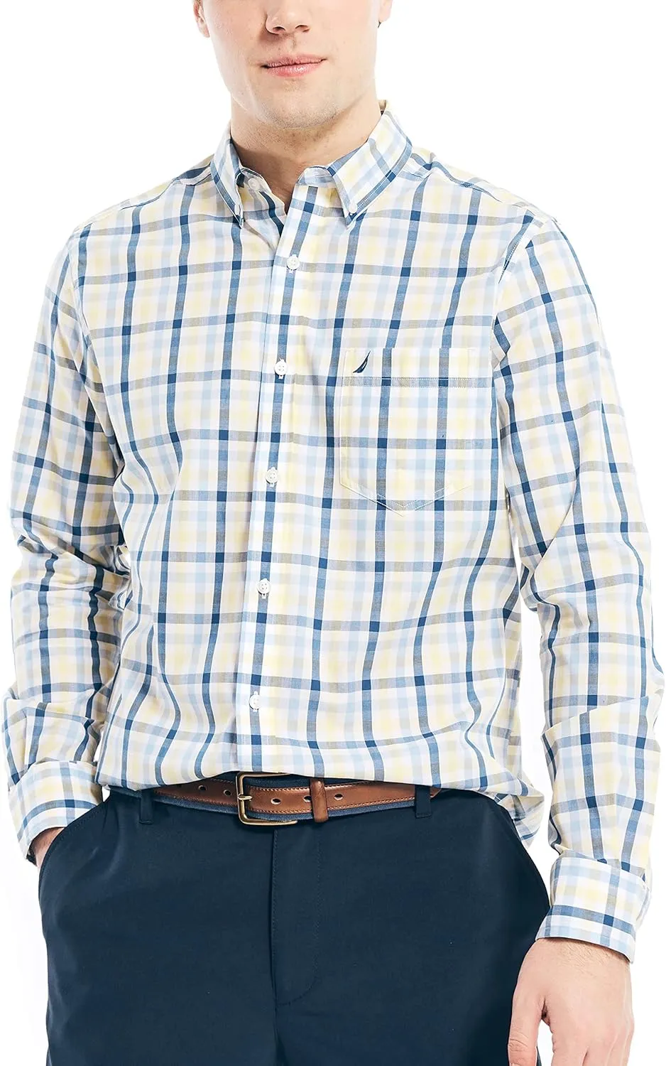 Nautica Men's Wrinkle Resistant Long Sleeve Button Front Shirt