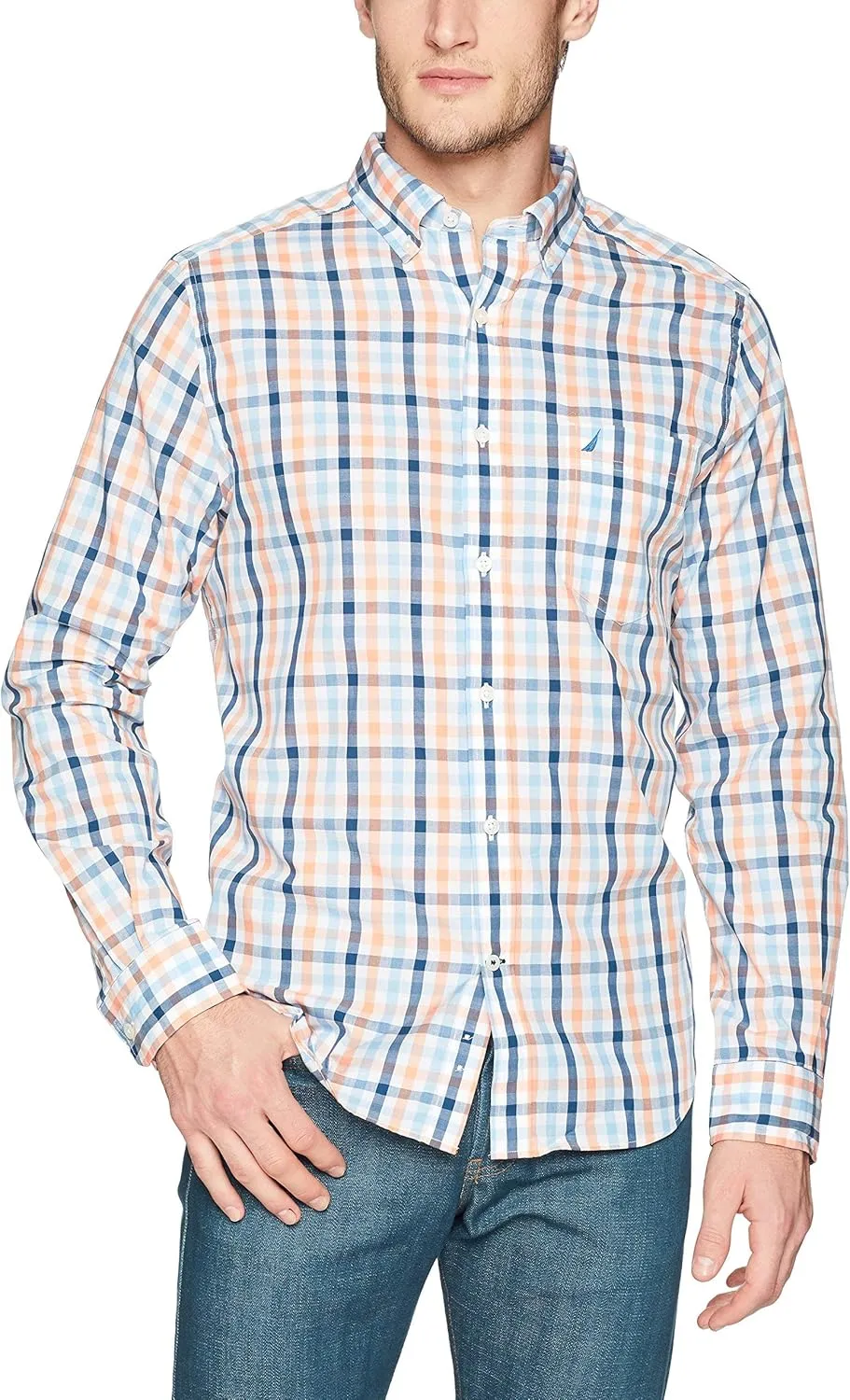 Nautica Men's Wrinkle Resistant Long Sleeve Button Front Shirt