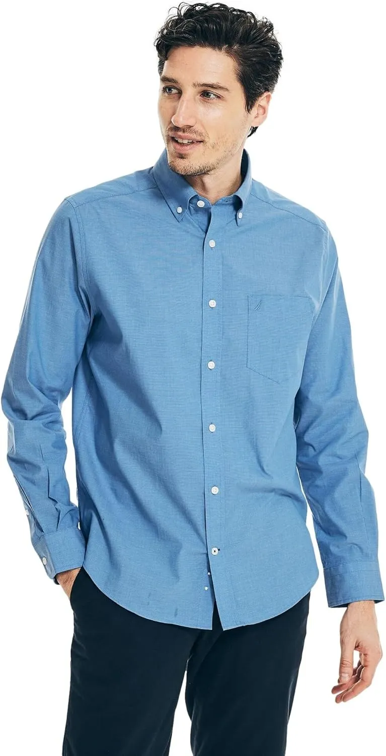 Nautica Men's Wrinkle Resistant Long Sleeve Button Front Shirt