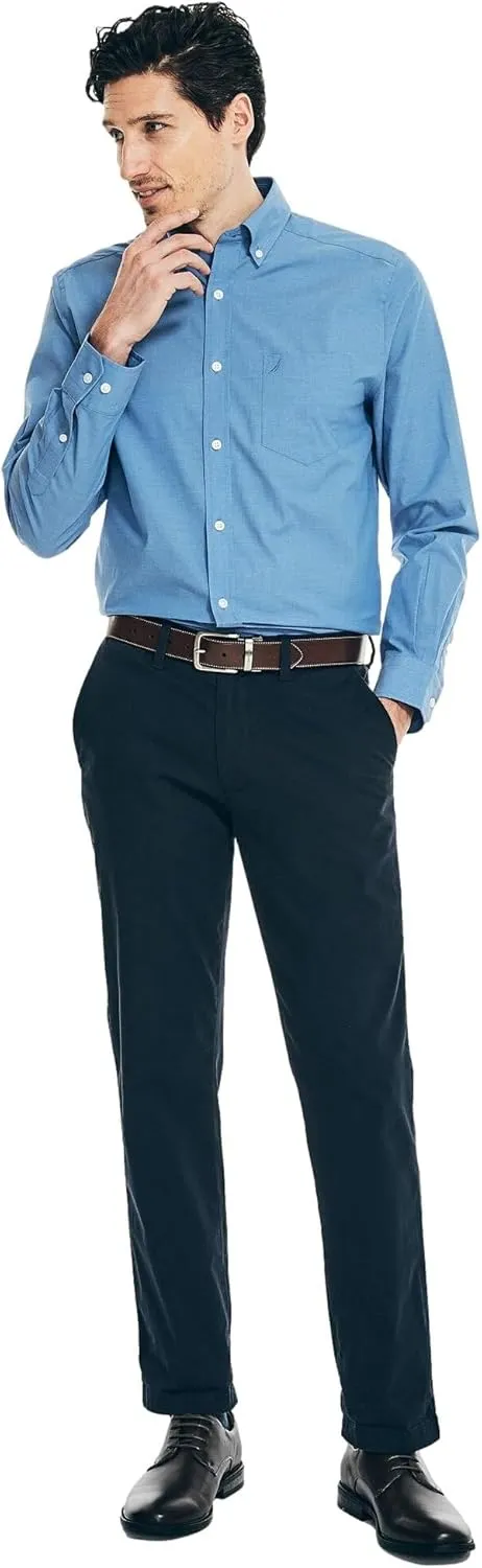 Nautica Men's Wrinkle Resistant Long Sleeve Button Front Shirt