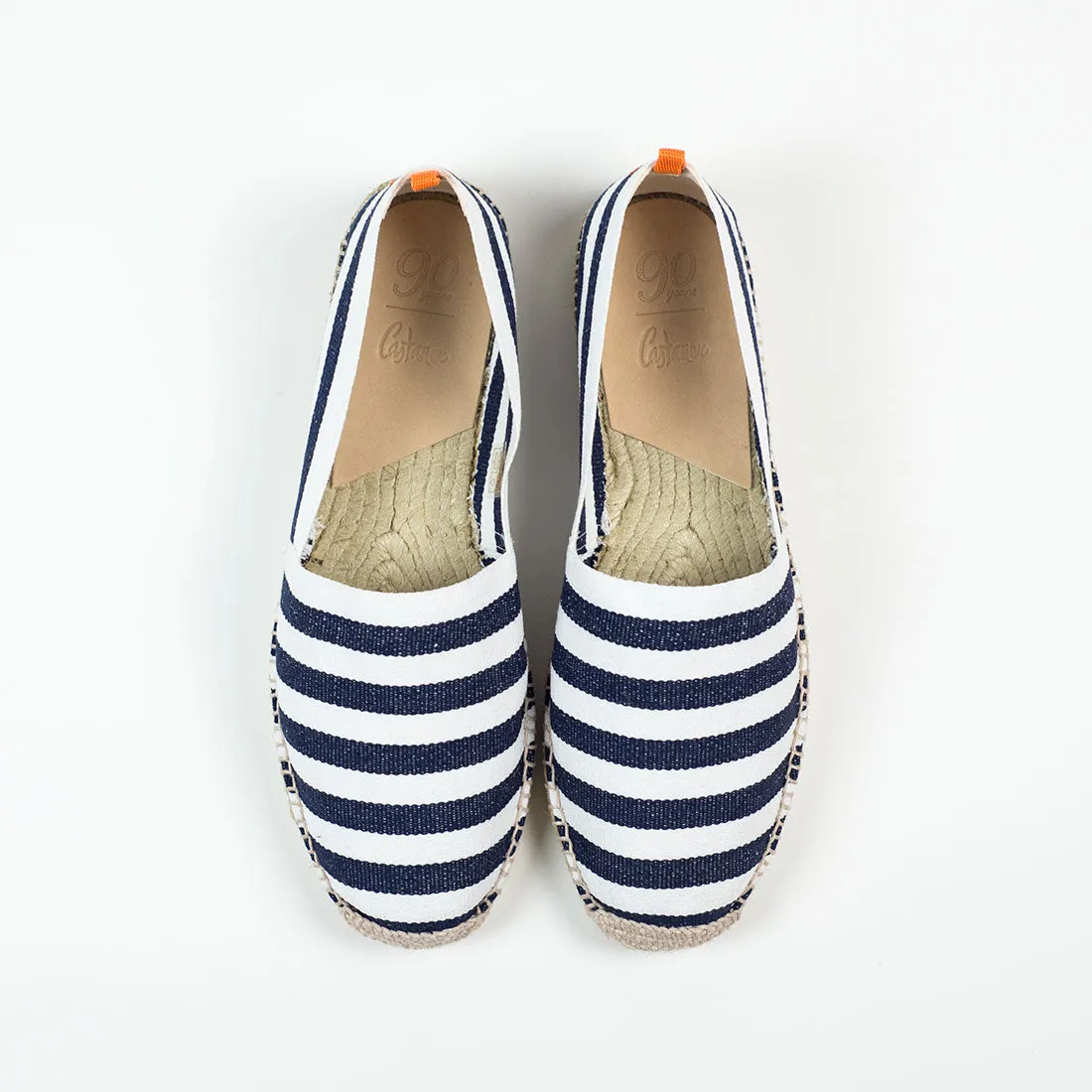 Navy woven stripes espadrilles with natural sole