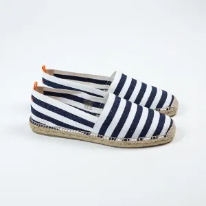 Navy woven stripes espadrilles with natural sole